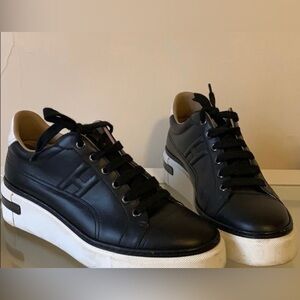 ISO Hermes Black Leather Platform Sneakers with White Soles